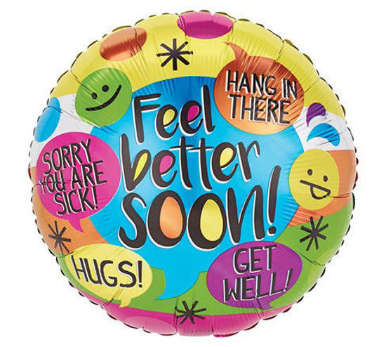 Mylar balloon with message "feel better soon"