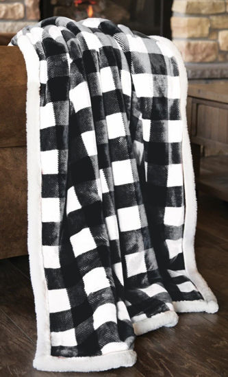 Picture of Black and White Lumberjack Plaid Sherpa Blanket