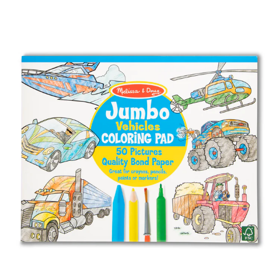 Jumbo Coloring Pad Vehicles with a Box of 24 Crayons