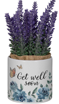 Planter With Artificial Flowers Get Well Soon