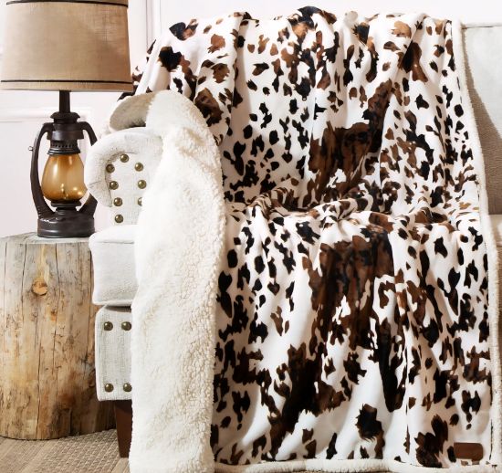 Picture of Tri Color Cowhide Plush Throw