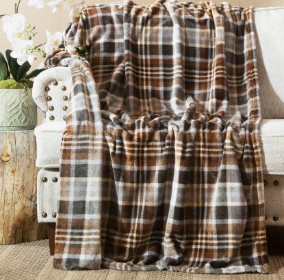 Picture of Grey and Chestnut Plaid Plush Throw