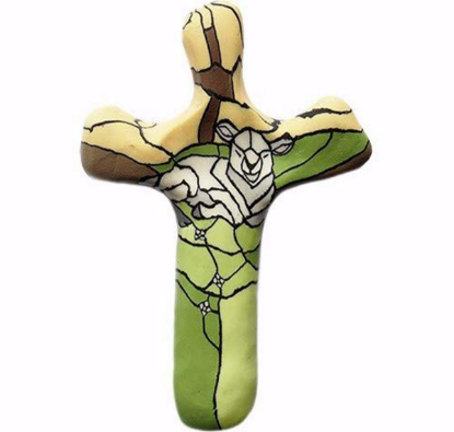 Comforting Hand-Held Clay Cross Lamb