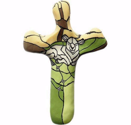 Comforting Hand-Held Clay Cross Lamb